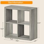 furtble Bookshelf with Storage Bin, 4-Cube Storage Organizer, Modern Wood Open Bookcase, Multifunctional Display Shelf for Living Room, Bedroom, Home Office, Gray Oak