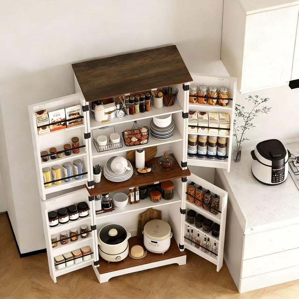 CypherX 75” Farmhouse Storage Cabinet, Large Kitchen Pantry Storage Cabinet w...