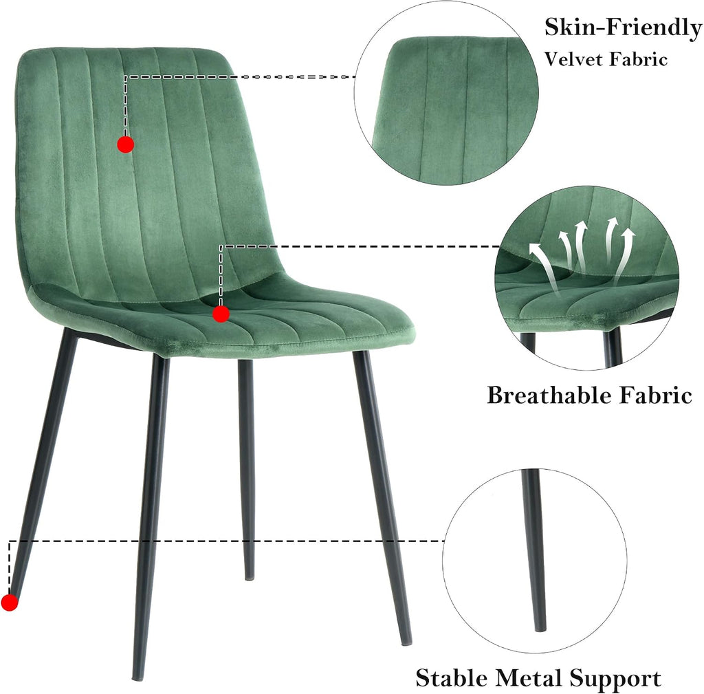 RGZ 47" Round Dining Table Set for 4, 5 PCS Modern Wooden Black Circle Kitchen Table with Steel Legs & 4 Green Velvet Upholstered Chairs for Dining Room, Living Room, Kitchen