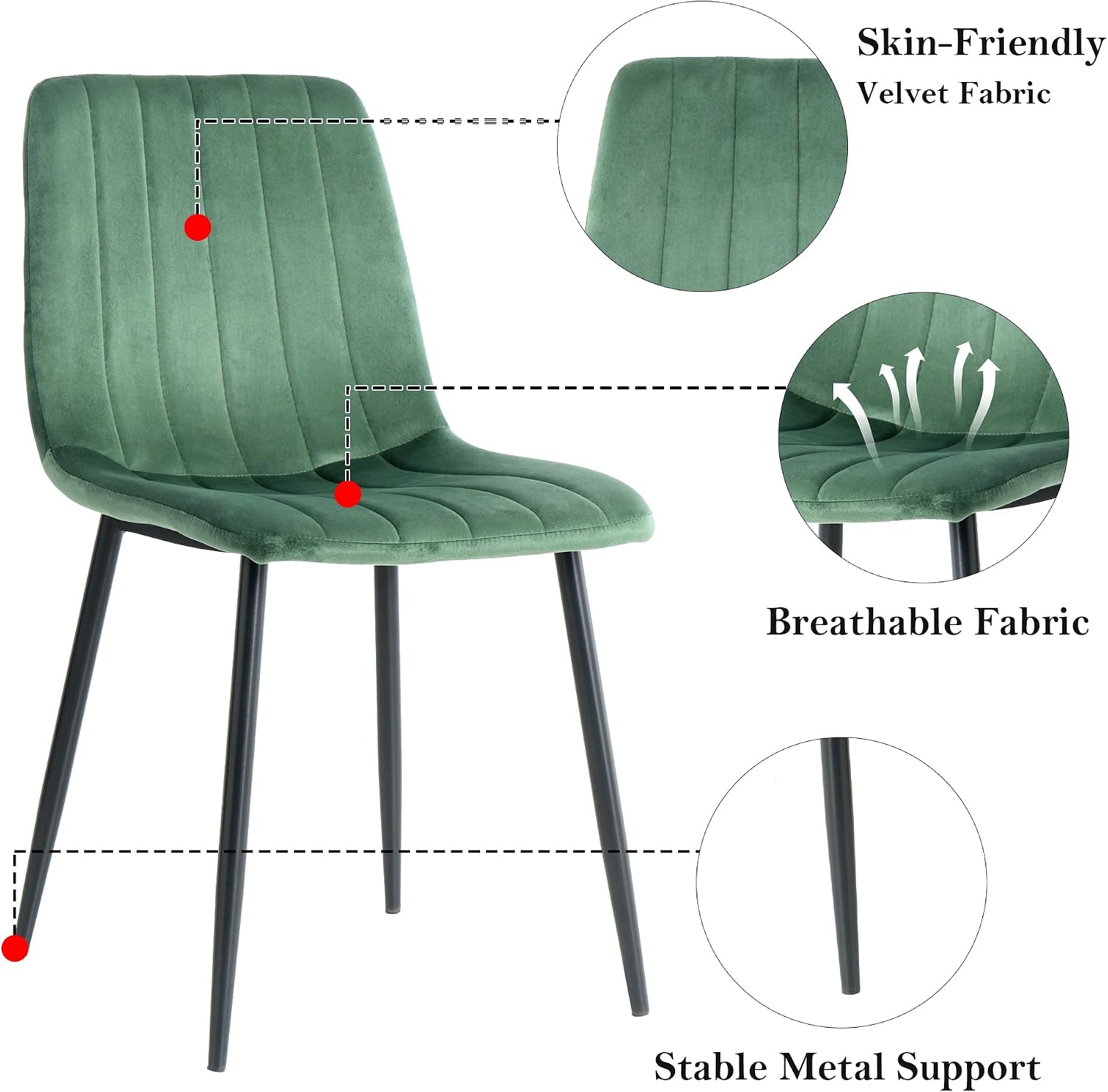 RGZ 47" Round Dining Table Set for 4, 5 PCS Modern Wooden Black Circle Kitchen Table with Steel Legs & 4 Green Velvet Upholstered Chairs for Dining Room, Living Room, Kitchen