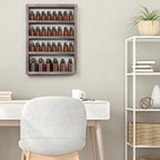 ETELI Essential Oil Storage Rack 4 Tier Wall Mounted Wooden Display Shelf Holder Nail Polish Organizer with Groove Inside for Bedroom Bathroom Powder Room, Rustic Brown