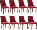 Linen Dining Chairs Set of 8，Fabric Channel Tufted Kitchen Chairs, Upholstered Accent Chairs with Curved Solid Wood Legs, Comfortable Dining Chair for Dining Room, (Burgundy, 8pc)