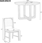 Merax 5-Piece Retro Dining Set, Round Table Top with Radial Wood Grain Design and 4 Upholstered Chairs for Dining Room and Kitchen, Antique Gray