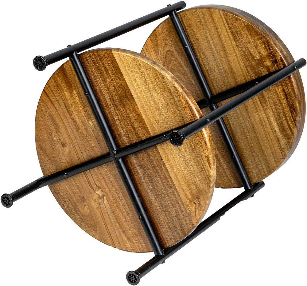MyGift 2 Tier Round End Table with Premium Acacia Solid Wood Shelf and Black ...
