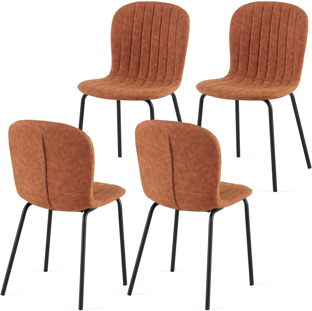 Set of 4 Dining Kitchen Mid-Century Modern Chairs with Metal Legs and PU Leat...