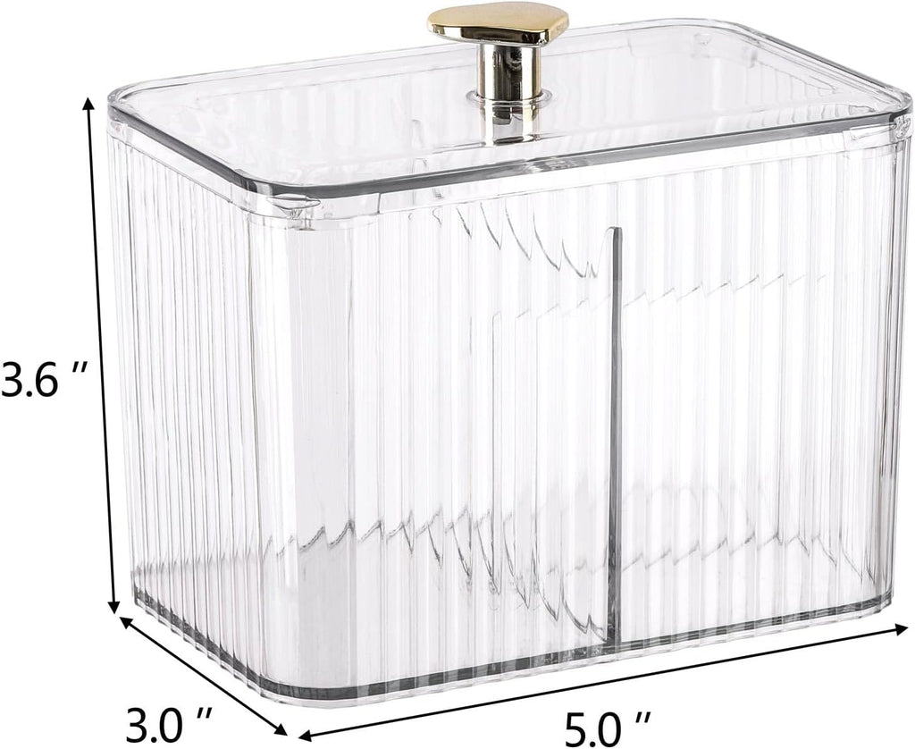 Tbestmax Qtip Holder Dispenser 3-Section Clear Bathroom Organizer Jar 3 Grids Cotton Swab/Pad/Ball Holder Container Cosmetics Storage for Vanity(2 Pack)