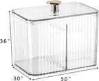 Tbestmax Qtip Holder Dispenser 3-Section Clear Bathroom Organizer Jar 3 Grids Cotton Swab/Pad/Ball Holder Container Cosmetics Storage for Vanity(2 Pack)