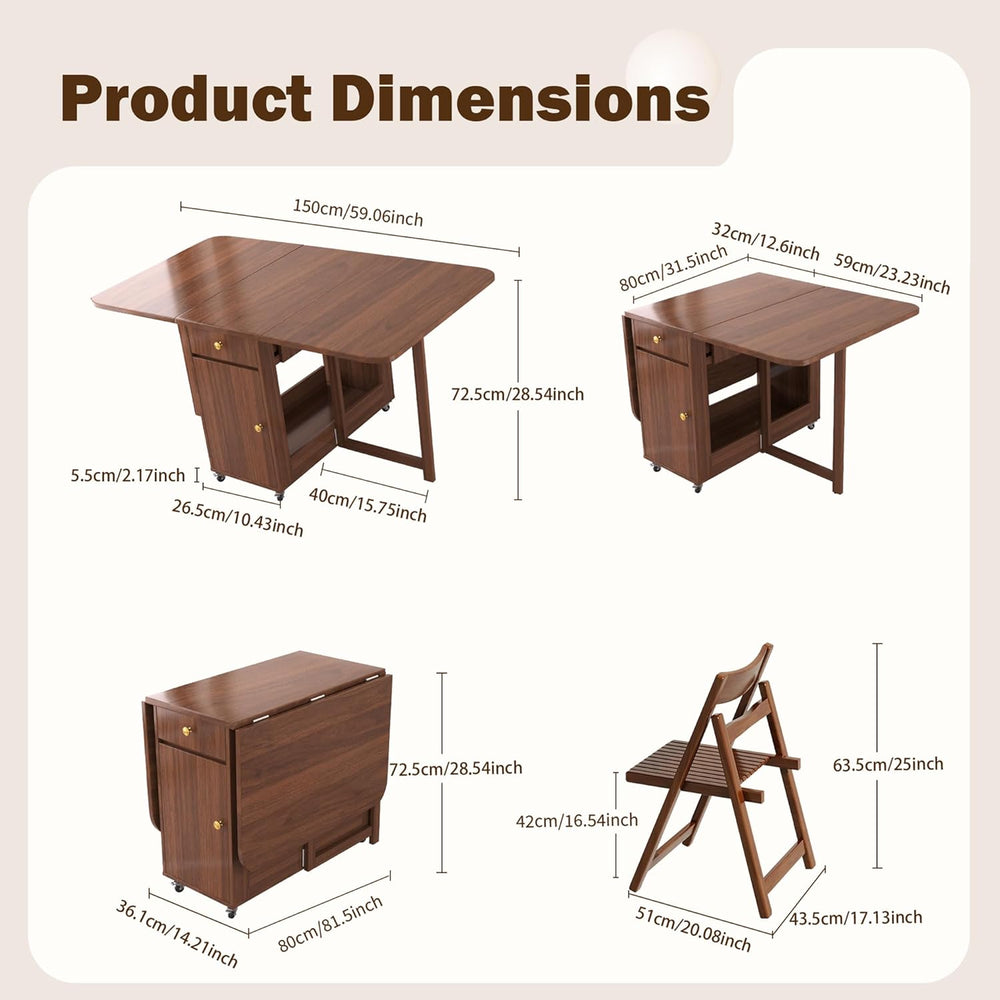 Small Drop Leaf Table - Folding Dining Table Set for 6 with 6 Foldable Chairs...