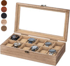 Watch Box, Watch Case for Men Women with Large Glass Lid, Wooden Watch Display Storage Box with 12 - Slots, Weathered Wood Mens Watch Box Organizer