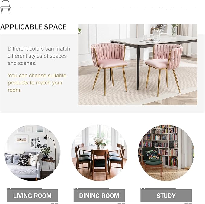 Velvet Dining Chairs Set of 6, Modern Upholstered Dining Chairs with Gold Metal Legs for Dining Room, Vanity, Kitchen, Living Room(Pink)