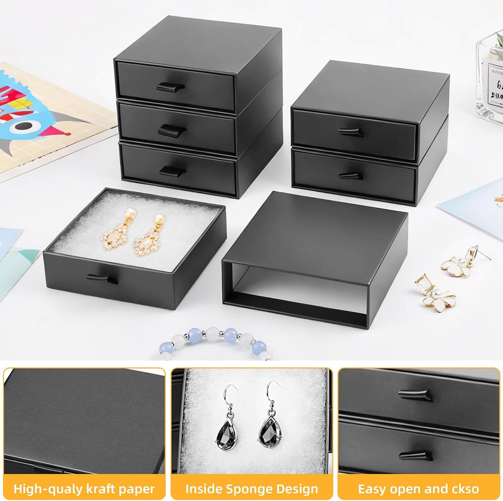Jewelry Boxes, 5 Pack 3.5×3.5x1.18 Inch Small Jewelry Gift Box Bulk, Cardboard Jewelry Gift Necklace Ring Earring Boxes (black)