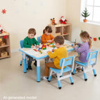 Arlopu Kids Table and 4 Chairs, Height Adjustable Toddler Desk & Chair Set, Anti-Slip Legs, Graffiti Desktop, Children Large Multi-Activity Table with 47.2" x 23.6", Classroom, Homes, Daycares (Blue)