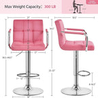 Yaheetech Bar Stools Set of 4, Velvet Fabric Swivel Barstools, Height Adjustable Counter Chairs, Modern Stools with Back for Bar Kitchen Island Dining Room, Pink