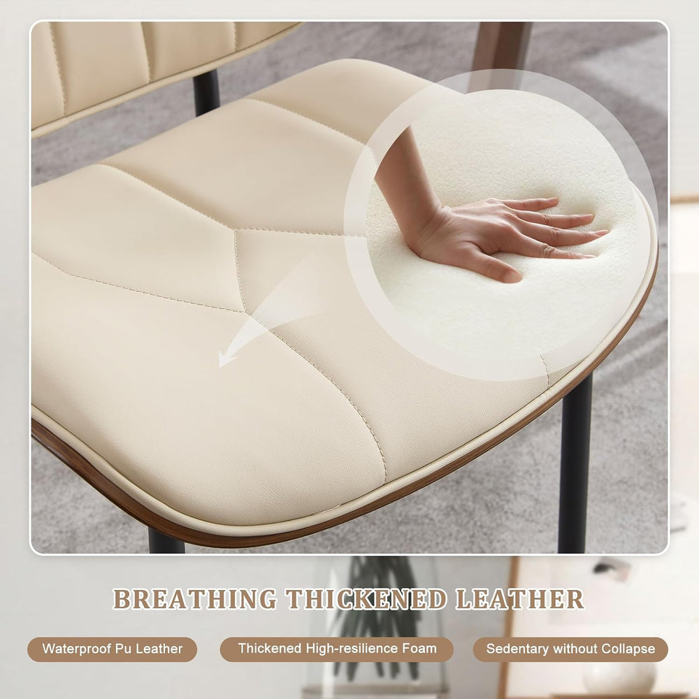 BV Mid Century Dining Chairs Set of 6, PU Leather Bentwood, Beige | Upholster...