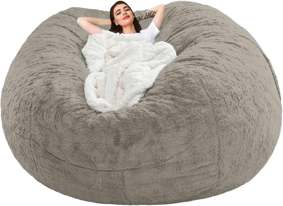 Soft Bean Bag Sofa Cover(NO Filler) Super Large Lazy Sofa Cover for Family (Dark Brown, 5FT(D130*H60cm))