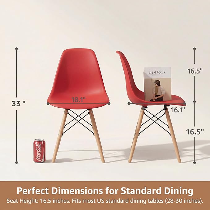 Furmax Modern Style Dining Chair Mid Century Modern DSW Chair, Shell Lounge Plastic Chair for Kitchen, Dining, Bedroom, Living Room Side Chairs Set of 4