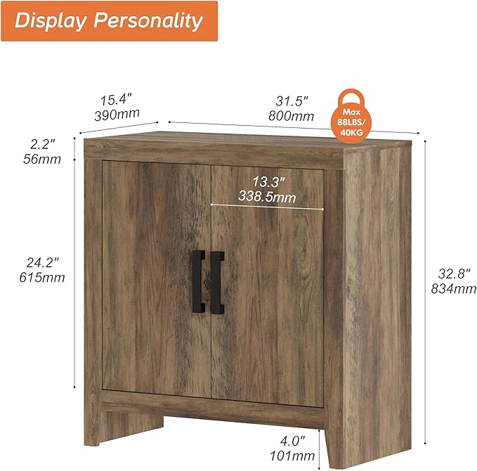 WAMPAT Farmhouse TV Stand with Storage Cabinet for TVs up to 50 Inch, Rustic Entertainment Center with Doors & Shelves, Media Console Table for Living Room, Bedroom, or Office, Brown