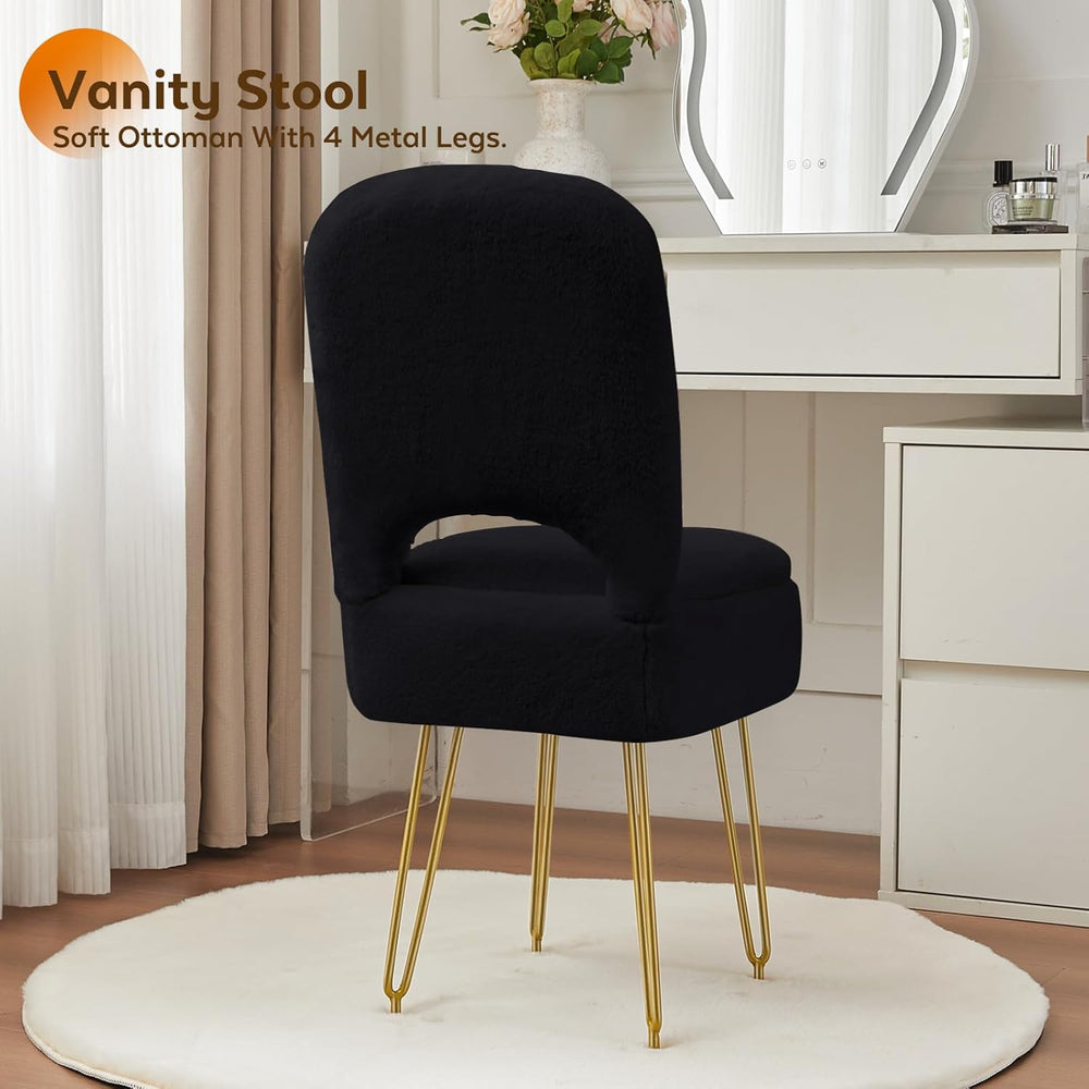 BRIAN & DANY Vanity Chair with Storage and Folding Back, Faux Fur Square ...