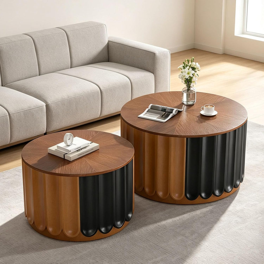 SFKLYU Round Nesting Coffee Table Set of 2 | Wood Finish Coffee Table Set, Sm...