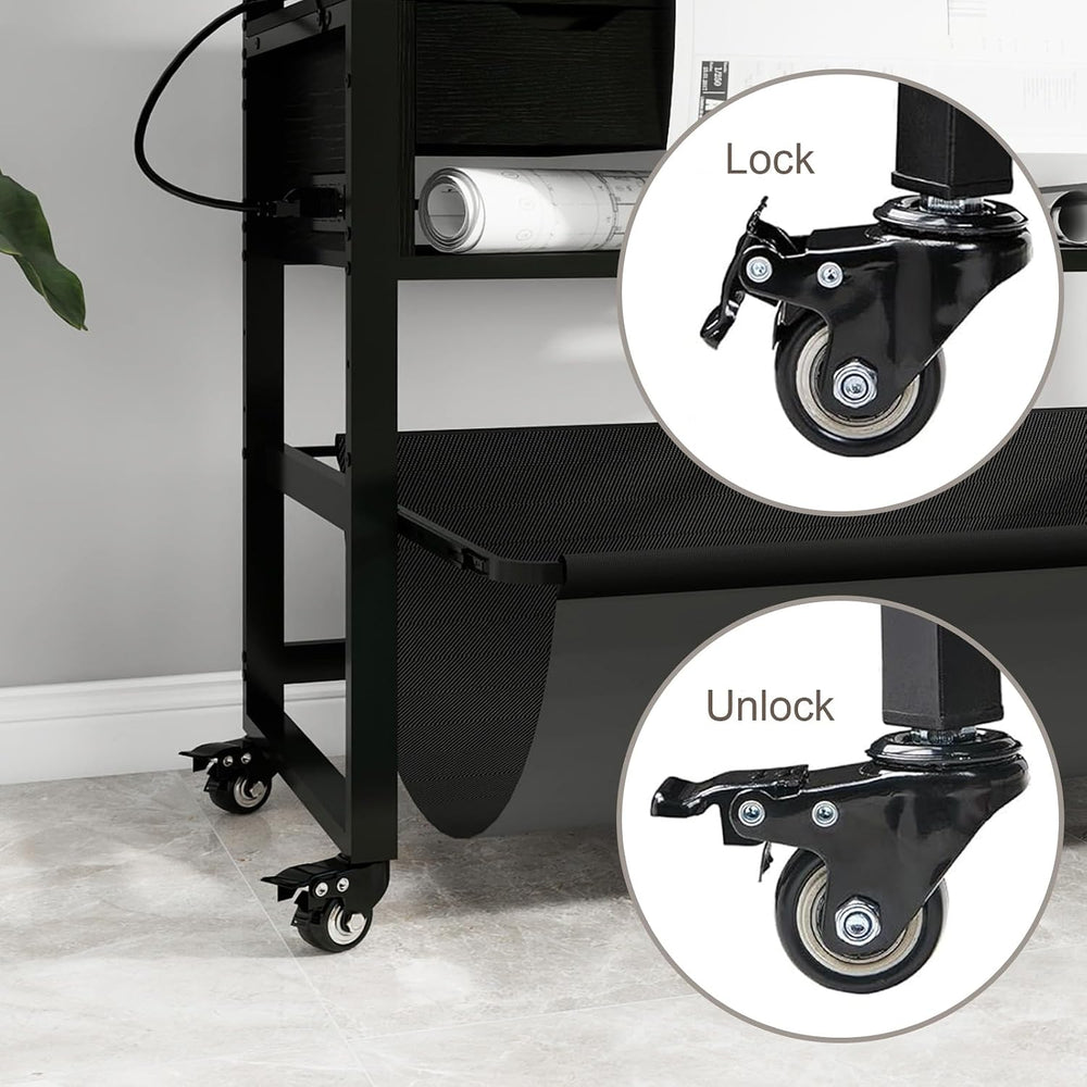 Natwind Wide Format Printer Stand, Plotter Workbench Table,Black
