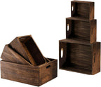 Set of 3 Wood Crate Box, Wood Nesting Storage Crates with Handle, Rustic Decorative Farmhouse Wooden Crates, Handmade Natural Solid Wooden Box for Closet Shelf and Kitchen Storage
