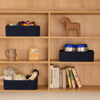 Large Shallow Organizing Baskets 15x11x5.1 Inches - Rope Woven Storage Bins for Bathroom, Shelves, Cube Closet, Navy Blue 3 Packs