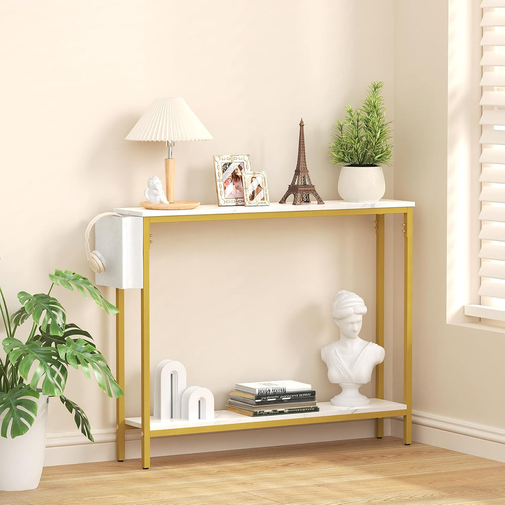 Bigbiglife 39.4" Console Entryway Table, 2-Tier Industrial Narrow Sofa T...