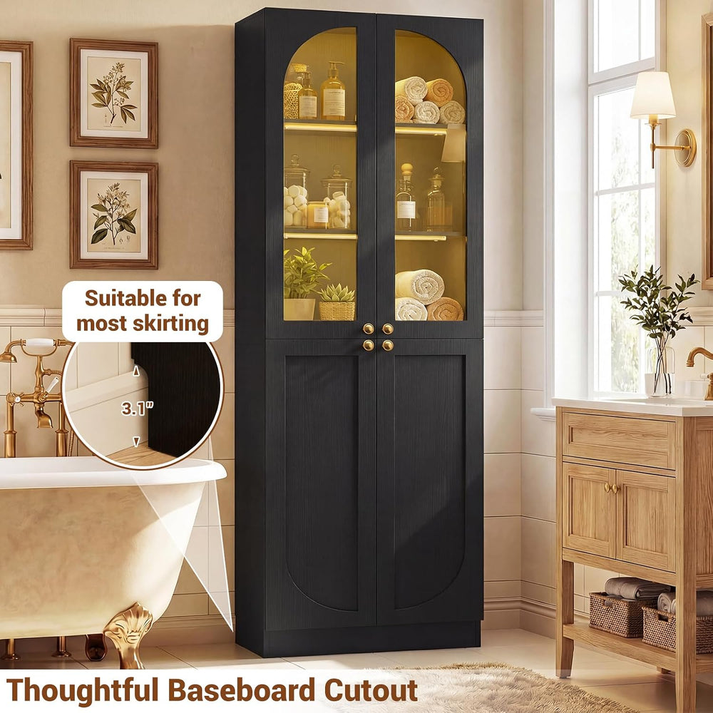 Cyclysio 80" Kitchen Pantry with 3 Motion Sensor Lights, Tall Arch Stora...