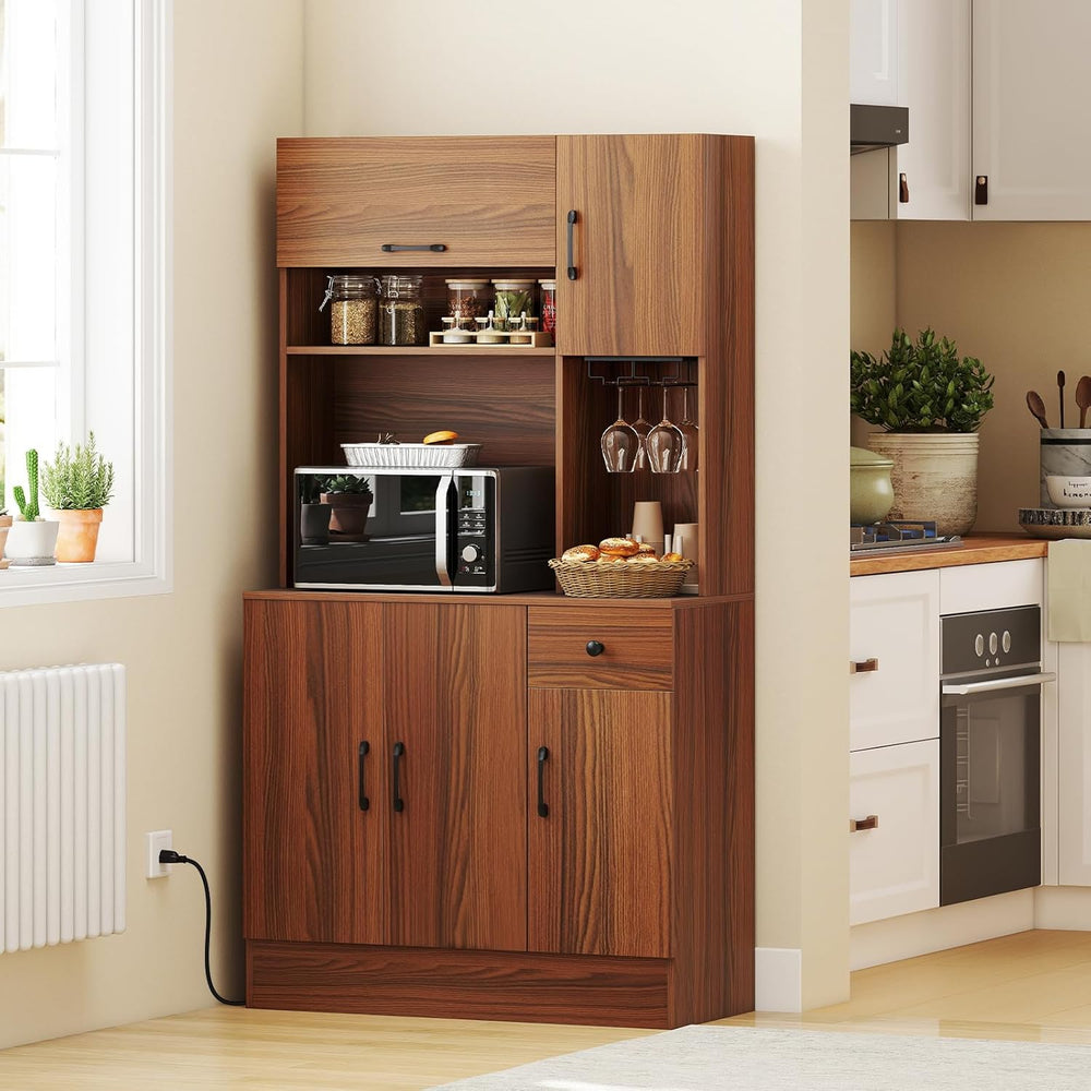 LOKO 66” Tall Pantry with Charging Station, Freestanding Storage Cabinet with...