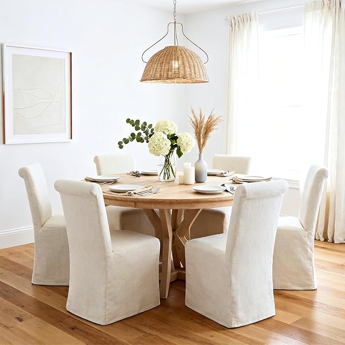 chairus Slipcovered Parsons Dining Chairs Set of 2, Upholstered Dining Room Chairs with Removable Linen Cover & High Back, Modern Farmhouse Wooden Side Kitchen Chairs, Beige