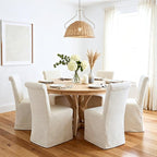 chairus Slipcovered Parsons Dining Chairs Set of 6, Upholstered Dining Room Chairs with Removable Linen Cover & High Back, Modern Farmhouse Wooden Side Kitchen Chairs, Beige