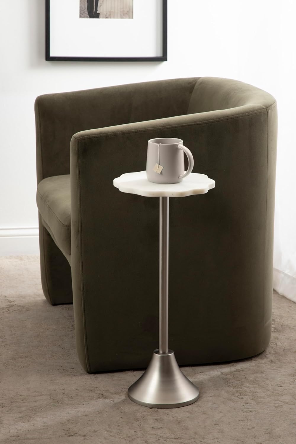 Kate and Laurel Sanzo Modern Pedestal Drink Table, 10 x 10 x 23, White Marble...