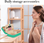 TopPerfekt Travel Jewelry Case, Jewelry Box with Mirror, Jewelry Organizer Bridal Shower Gifts to Her, Earring Storage Travel Case, Trendy Gift for Women and Girls, Girlfriend-Pure Green