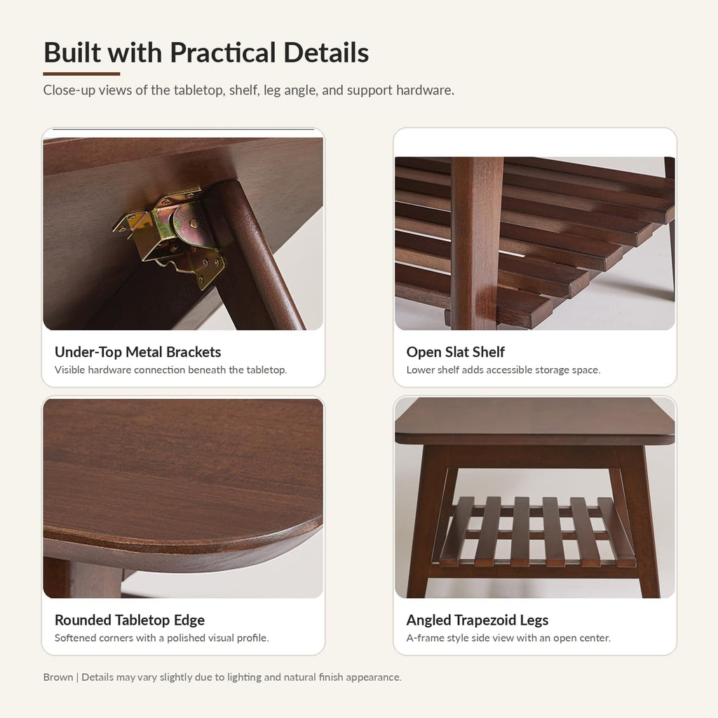Foldable Coffee Table with Storage Shelf, Walnut Wood 47"