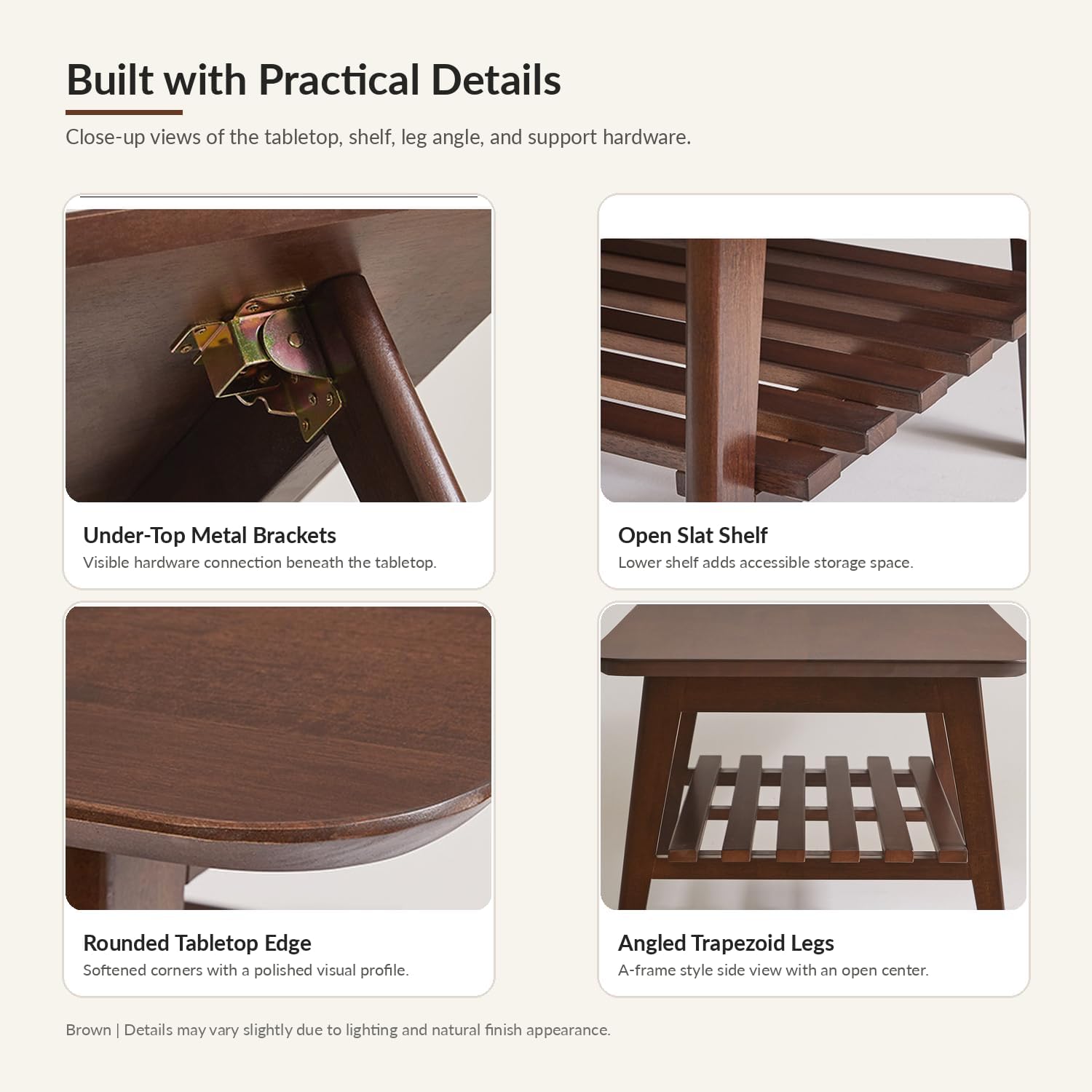 Foldable Coffee Table with Storage Shelf, Walnut Wood 47"