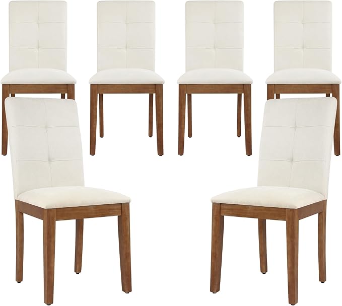 DAGONHIL Dining Chairs Set of 6, Modern Upholstered Fabric Dining Room Chairs, Armless Kitchen Chairs with Wood Legs and Padded Seat for Living Room, Bedroom, Kitchen (Beige)