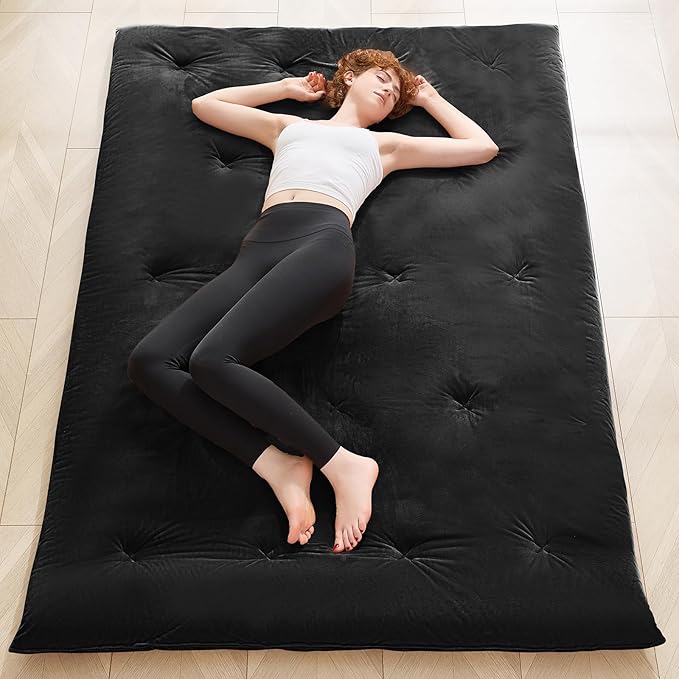 Japanese Floor Futon Mattress Twin Size 38"x 80", 2.5'' Thick Foldable Roll Up Floor Bed Sleeping Pad, 25D Foam Filled Tatami Mat with Straps for Guest Room, Dormitory & Camping, Black