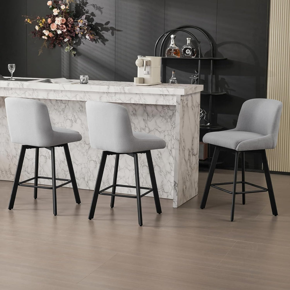 SAECKBERG Swivel Bar Stools Set of 3, 26''H Upholstered Barstools wit...