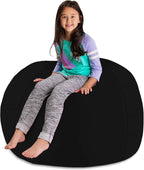 Posh Stuffable Kids Stuffed Animal Storage Bean Bag Chair Cover - Childrens Toy Organizer, X-Large 48" - Solid Black