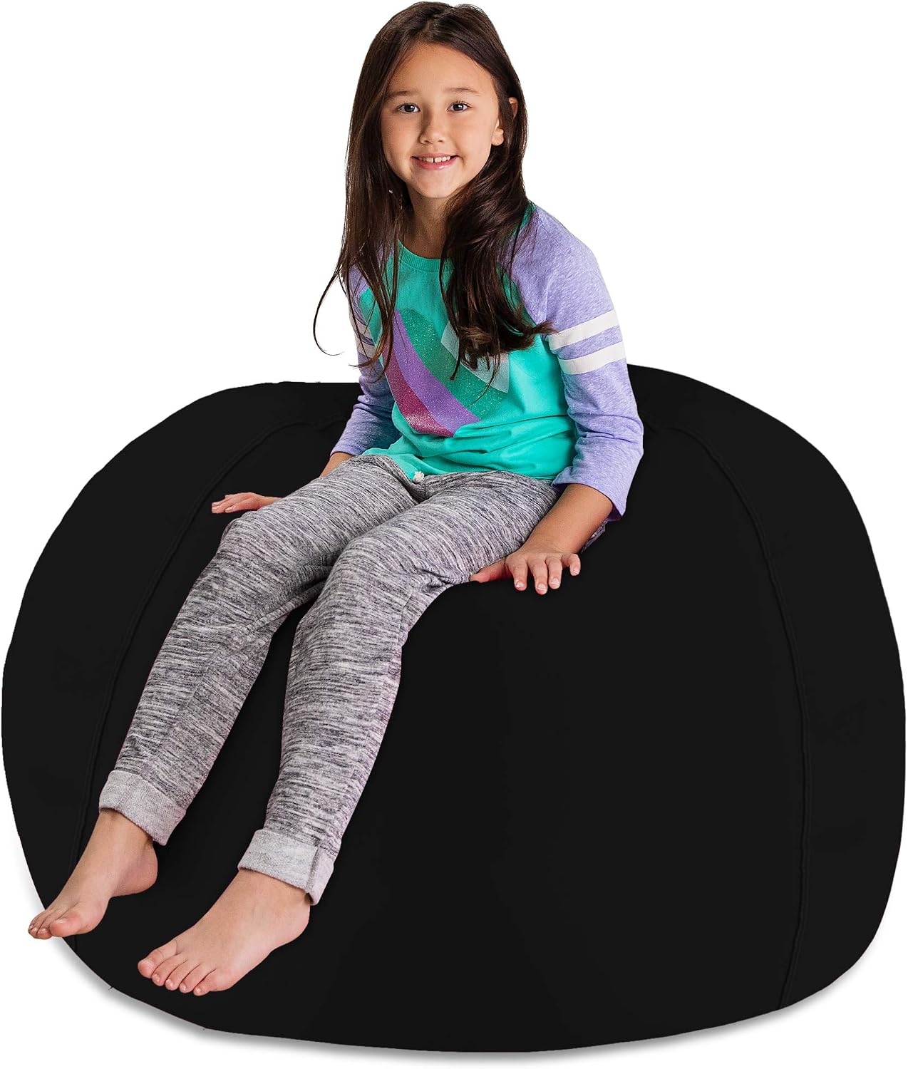Posh Stuffable Kids Stuffed Animal Storage Bean Bag Chair Cover - Childrens Toy Organizer, X-Large 48" - Solid Black