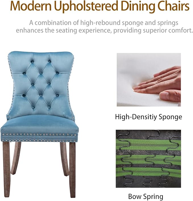 Velvet Dining Chairs Set of 4, Tufted Upholstered Dining Room Chairs with Bac...