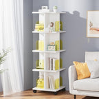VECELO 4-Tier Rotating Bookshelf, Modern Swivel Bookcase, Vintage Book Shelf for 360° Display, Stackable Shelves Floor-Standing Storage for Home Office, Solid Wood, Smooth Spinning, White