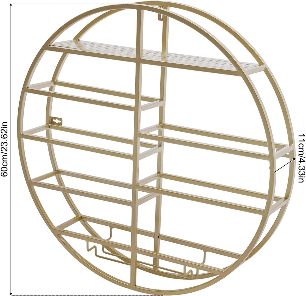 Wall Mounted Wine Rack with Glass Holder, 23.6" Round Metal Wine Shelf f...