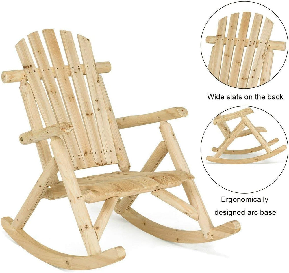 Casart Log Rocking Chair Wood Porch Rocker Lounge Patio Deck Balcony Furnitur...