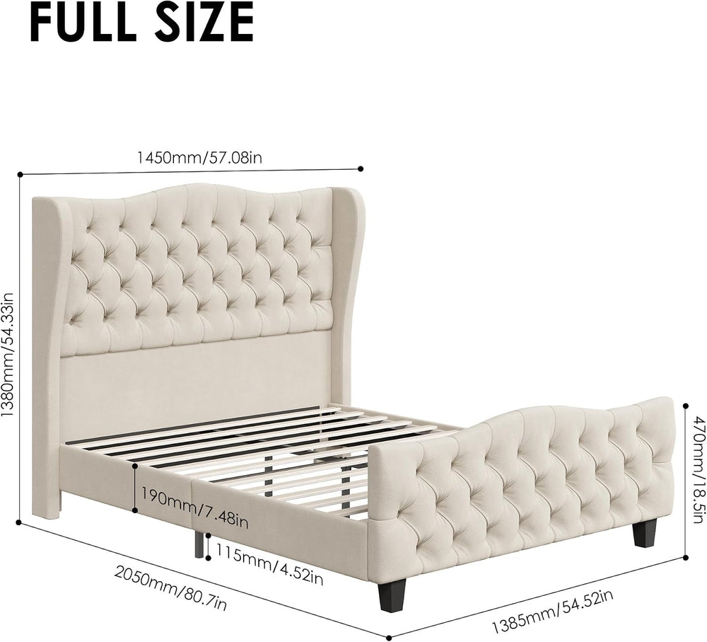 Keyluv Full Size 54.3" Tall Bed Frame with Wingback Headboard & Foot...