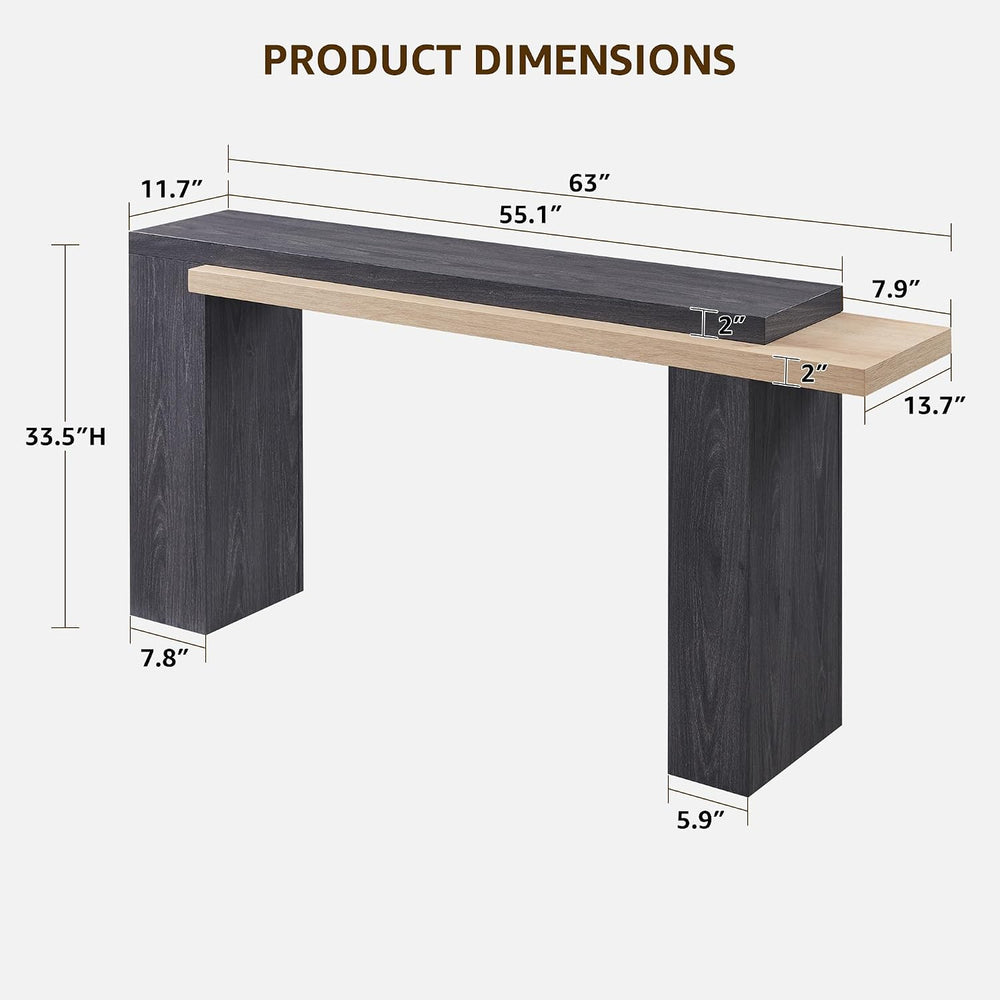 OKD 63" Geometric Console Table with Layered Top, Natural Oak & Dark...