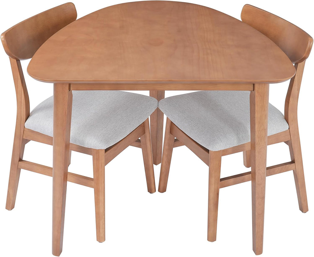 P PURLOVE Modern 3 Piece Table Set, Triangular Table and 2 Curved Wood Chairs...