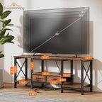 Sweetcrispy 55" TV Stand with Fabric Drawers for 55 60 65 Inches TV | TV Console Entertainment Center with Open Shelves & Sturdy Metal Frame & Charging Station for Living Room, Bedroom, Brown