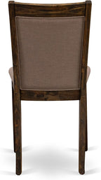 East West Furniture I2MZ7-748 7 Piece Modern Dining Table Set Consist of a Round Wooden Table with Pedestal and 6 Coffee Linen Fabric Upholstered Chairs, 48x48 Inch, Distressed Jacobean
