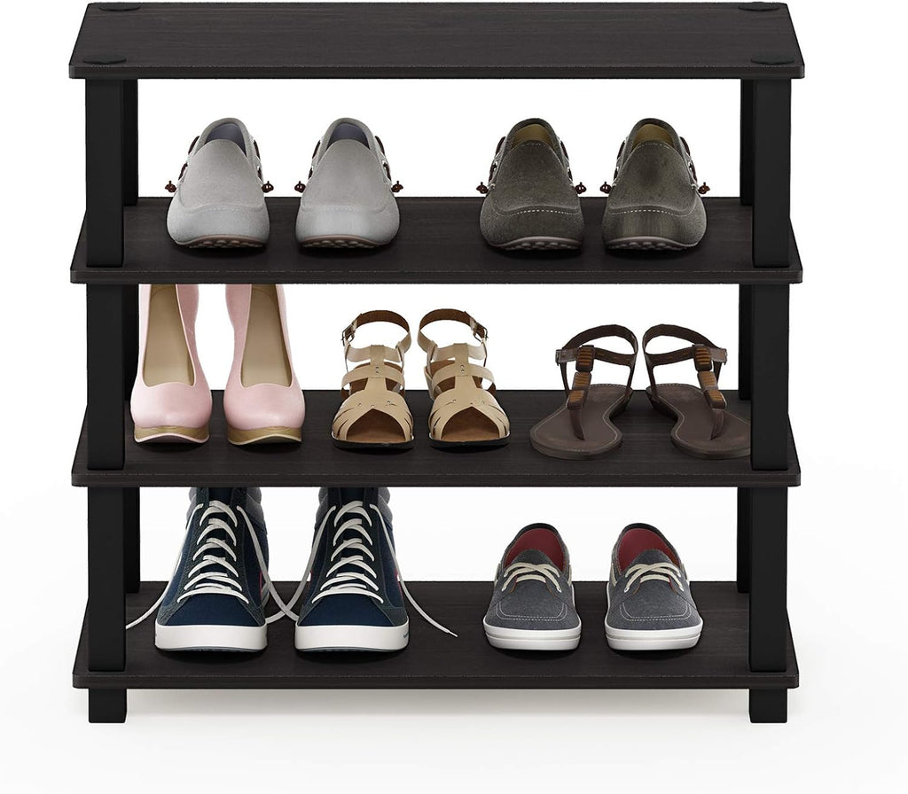 Furinno Turn-S-Tube 4-Tier Shoe Rack, Espresso/Black